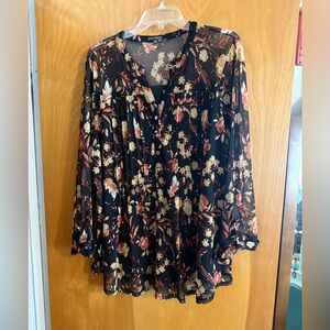 Ava & Grace Black Floral Sheer Blouse